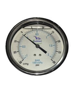 4" Pressure/Vacuum Stainless Steel Case Gauge, 30 PSI